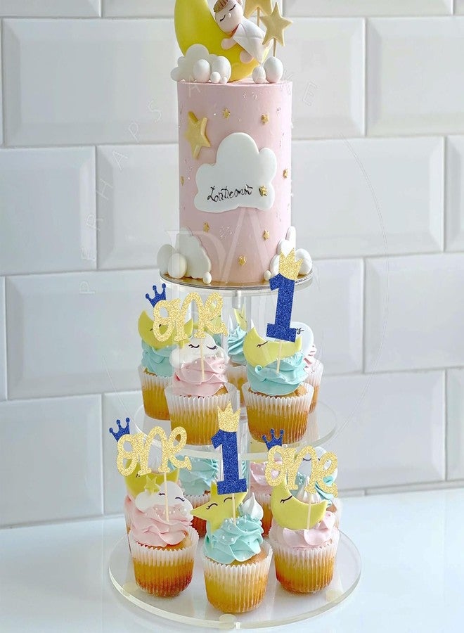 كونفيتي العنوان: 24 قطعة من زينة الكب كيك البراقة لعيد الميلاد الأول - تاج لامع لتزيين الكيك - مثالية لحفلات استقبال المولود الجديد واحتفالات عيد الميلاد الأول - أزرق وذهبي - Image 4